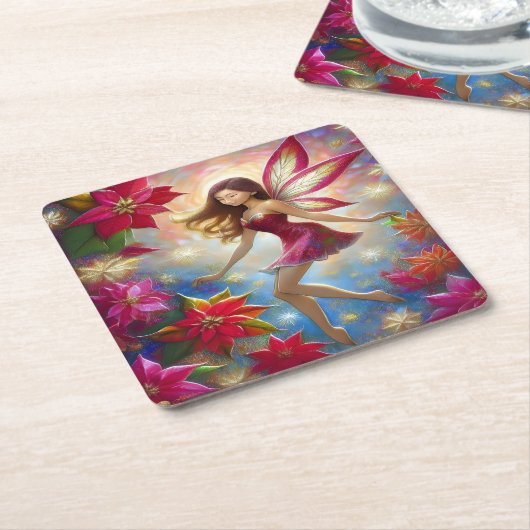 クリスマスフェアリーのコレクション – 赤茶色の髪 スクエアペーパーコースター (アングル)