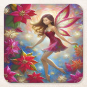 クリスマスフェアリーのコレクション – 赤茶色の髪 スクエアペーパーコースター (正面)