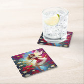 クリスマスフェアリーのコレクション – 銅ジンジャーヘア スクエアペーパーコースター (インサイチュ)