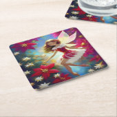 クリスマスフェアリーのコレクション – 銅ジンジャーヘア スクエアペーパーコースター (アングル)