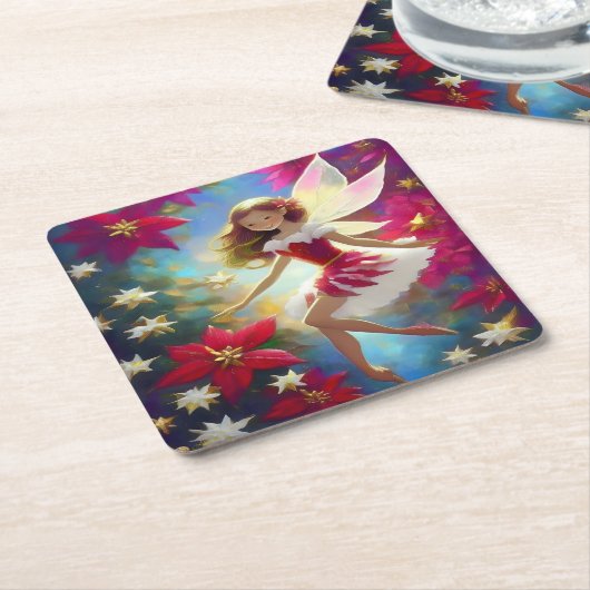 クリスマスフェアリーのコレクション – 銅ジンジャーヘア スクエアペーパーコースター (アングル)