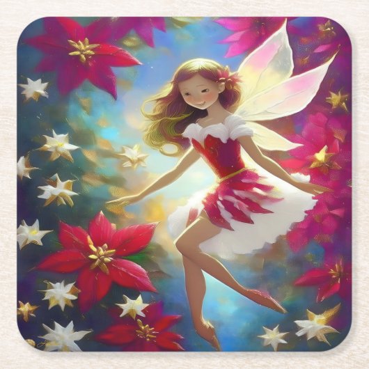 クリスマスフェアリーのコレクション – 銅ジンジャーヘア スクエアペーパーコースター (正面)