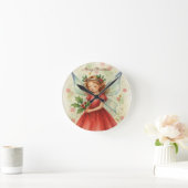 クリスマスフェアリーの水彩画アート ホリデーグッズ ラウンド壁時計 (ホーム)