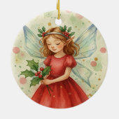クリスマスフェアリーの水彩画 セラミックオーナメント (裏面)