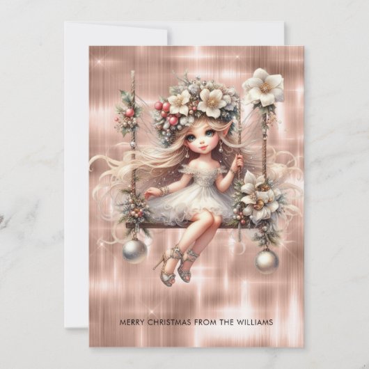 クリスマスフェアリーオンスパークルバラ金ゴールド背景 シーズンカード (正面)