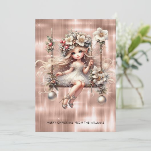 クリスマスフェアリーオンスパークルバラ金ゴールド背景 シーズンカード (スタンド正面)