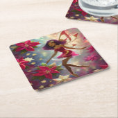 クリスマスフェアリーコレクションプラムティントナチュラルヘア スクエアペーパーコースター (アングル)