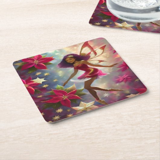 クリスマスフェアリーコレクションプラムティントナチュラルヘア スクエアペーパーコースター (アングル)
