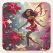 クリスマスフェアリーコレクションプラムティントナチュラルヘア スクエアペーパーコースター (正面)