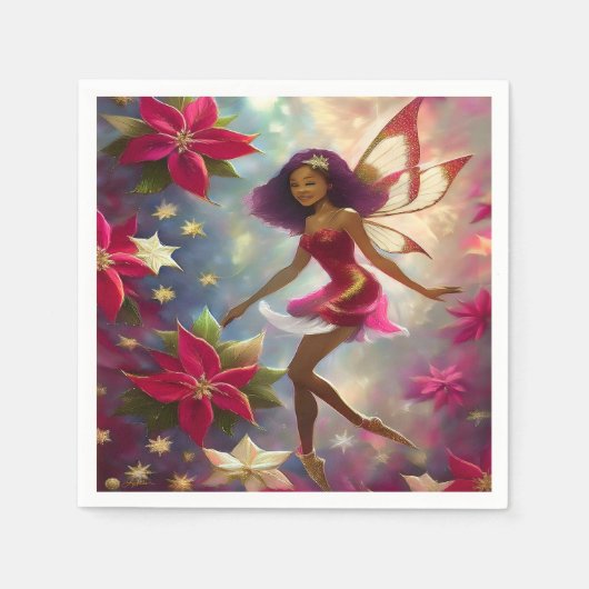 クリスマスフェアリーコレクションプラムティントナチュラルヘア スタンダードカクテルナプキン (正面)