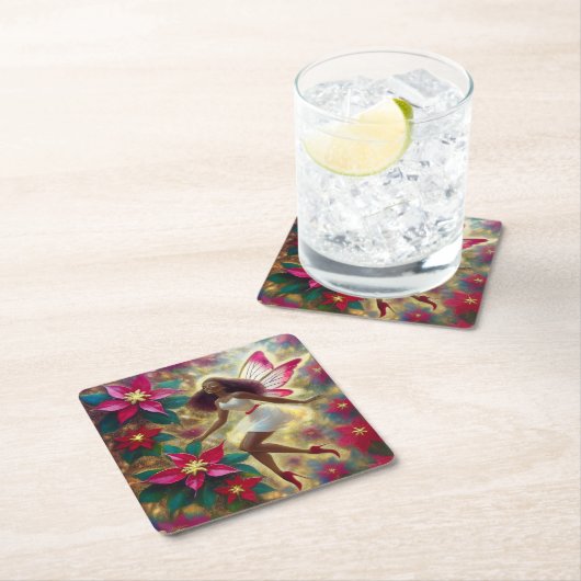 クリスマスフェアリーコレクション – オーバーンナチュラルヘア スクエアペーパーコースター (インサイチュ)