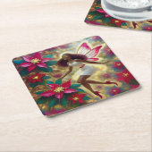 クリスマスフェアリーコレクション – オーバーンナチュラルヘア スクエアペーパーコースター (アングル)