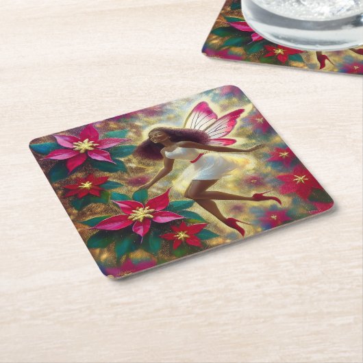 クリスマスフェアリーコレクション – オーバーンナチュラルヘア スクエアペーパーコースター (アングル)