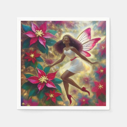 クリスマスフェアリーコレクション – オーバーンナチュラルヘア スタンダードカクテルナプキン (正面)