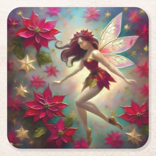 クリスマスフェアリーコレクション – オーバーンヘア スクエアペーパーコースター (正面)