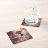 クリスマスフェアリーコレクション – バラ赤毛 スクエアペーパーコースター (インサイチュ)