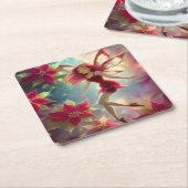 クリスマスフェアリーコレクション – バラ赤毛 スクエアペーパーコースター (アングル)