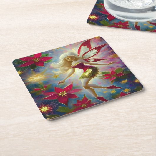 クリスマスフェアリーコレクション – プラチナブロンドヘア スクエアペーパーコースター (アングル)