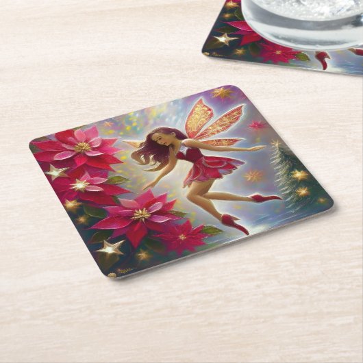 クリスマスフェアリーコレクション – ライトオーバーンの髪 スクエアペーパーコースター (アングル)