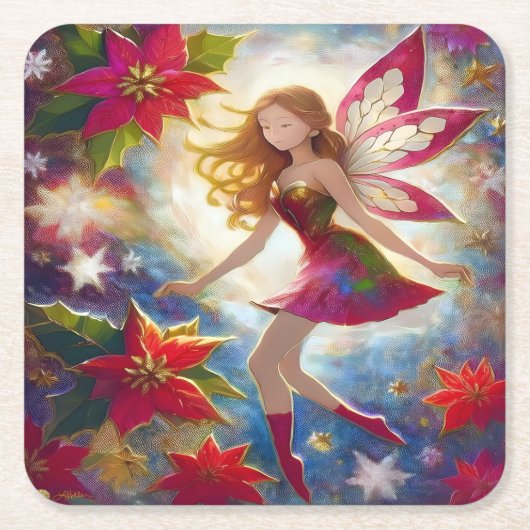 クリスマスフェアリーコレクション – Ginger Hair スクエアペーパーコースター (正面)