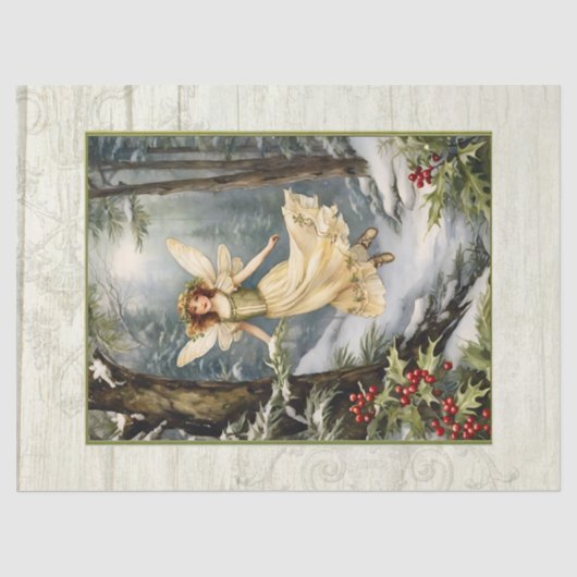 クリスマスフェアリーパインフォレストホリー素朴バーンウッド 薄葉紙 (正面)