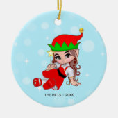 クリスマスフェアリー小妖精や小人が星を保持 セラミックオーナメント (正面)