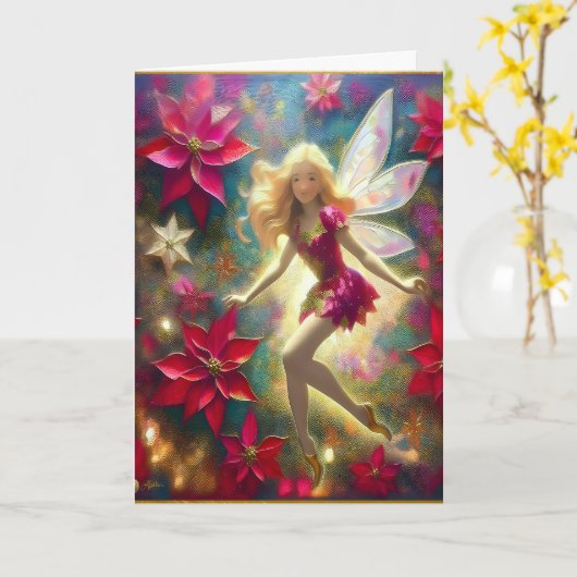 クリスマスフェアリー淡い色のコレクション – 金ゴールドブロンドヘア カード (黄色い花)