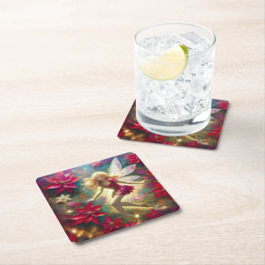 クリスマスフェアリー淡い色のコレクション – 金ゴールドブロンドヘア スクエアペーパーコースター (インサイチュ)