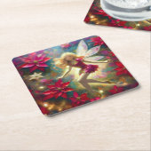 クリスマスフェアリー淡い色のコレクション – 金ゴールドブロンドヘア スクエアペーパーコースター (アングル)