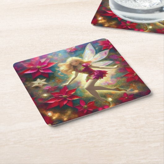 クリスマスフェアリー淡い色のコレクション – 金ゴールドブロンドヘア スクエアペーパーコースター (アングル)