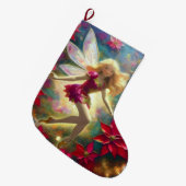 クリスマスフェアリー淡い色のコレクション – 金ゴールドブロンドヘア ラージクリスマスストッキング (正面 (吊り時))