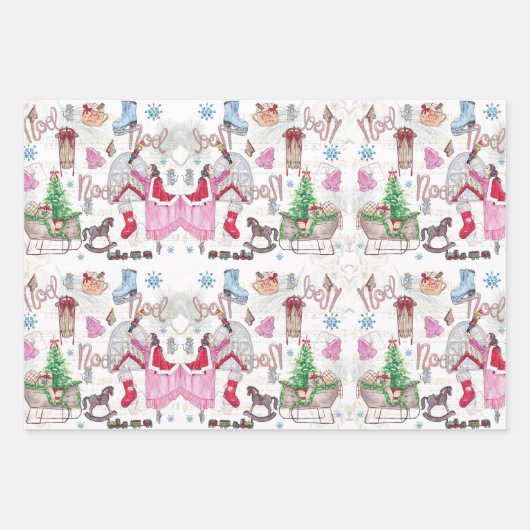 クリスマスフェアリー色彩の鮮やかティーの水色 ラッピングペーパーシート (正面)