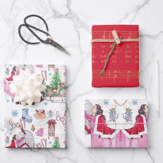 クリスマスフェアリー色彩の鮮やかティーの水色 ラッピングペーパーシート (正面)