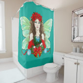 クリスマスフェアリーBrunette赤い緑ポインセチア シャワーカーテン (インサイチュ)