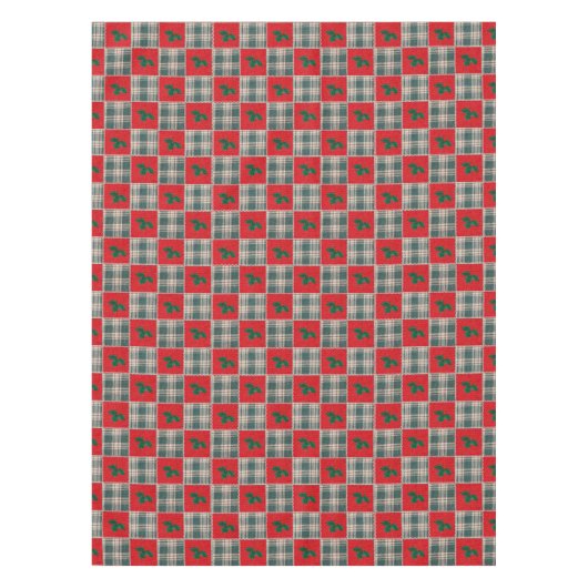 クリスマスフェイクキルティングのホリーパターン テーブルクロス (正面)