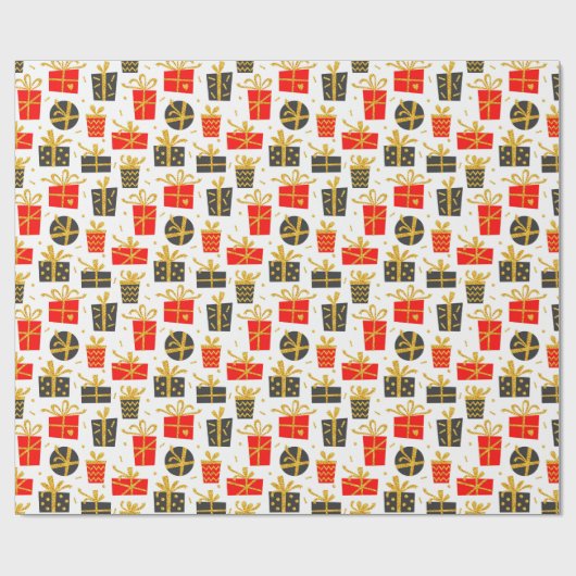 クリスマスフェイクグリッターギフトプレゼントパターン ラッピングペーパー (フラット)