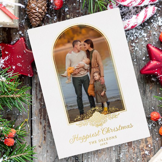 クリスマスフェイクファンシーレースゴールデンアーチ効果写真 箔招待状