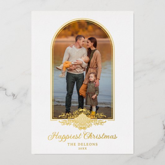 クリスマスフェイクファンシーレースゴールデンアーチ効果写真 箔招待状 (正面)