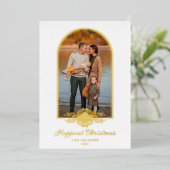 クリスマスフェイクファンシーレースゴールデンアーチ効果写真 箔招待状 (立ち正面)