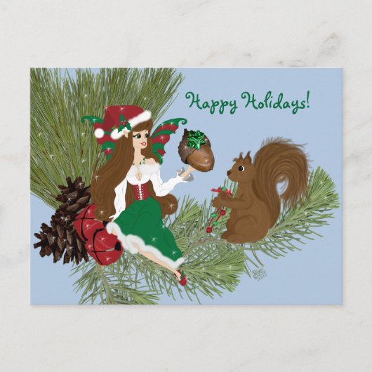 クリスマスフェイリーとリス与えルの贈り物はがき シーズンポストカード (正面)