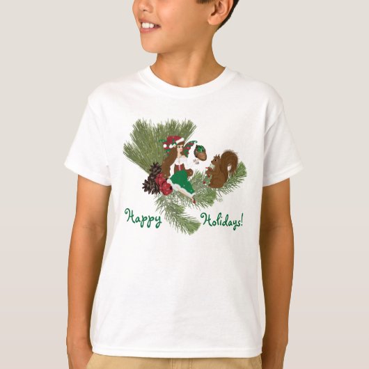 クリスマスフェイリーとリス与えレギフトのシャツ Tシャツ (正面)