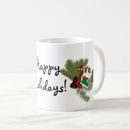 クリスマスフェイリーとリス与えレギフトのマグカップ コーヒーマグカップ (正面右)