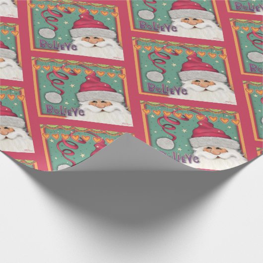クリスマスフェスティバルかわいいピンクサンタインスピレーション ラッピングペーパー (角)