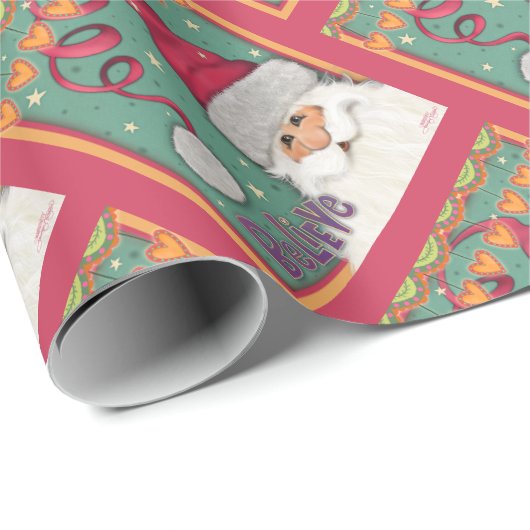クリスマスフェスティバルかわいいピンクサンタインスピレーション ラッピングペーパー (ロールコーナー)