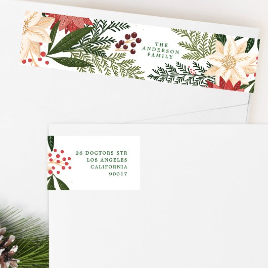 クリスマスフェスティバルウォーターカラーフローラ差出人住所 ラップアラウンドラベル