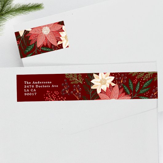 クリスマスフェスティバルウォーターカラーフローラ差出人住所 ラップアラウンドラベル