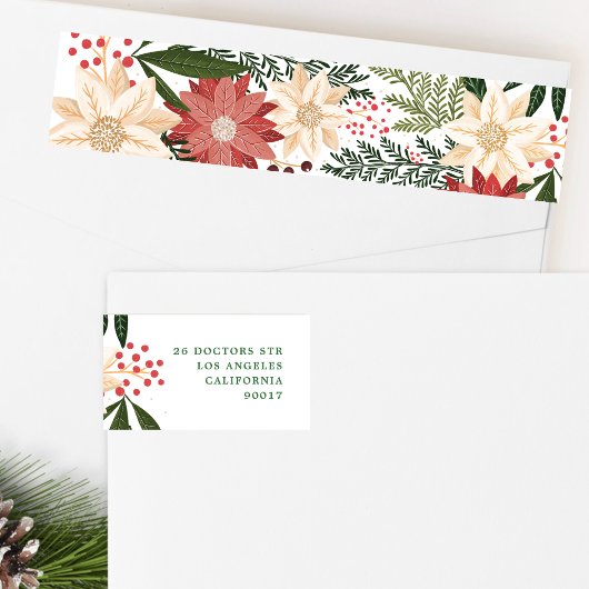 クリスマスフェスティバルウォーターカラーフローラ差出人住所 ラップアラウンドラベル