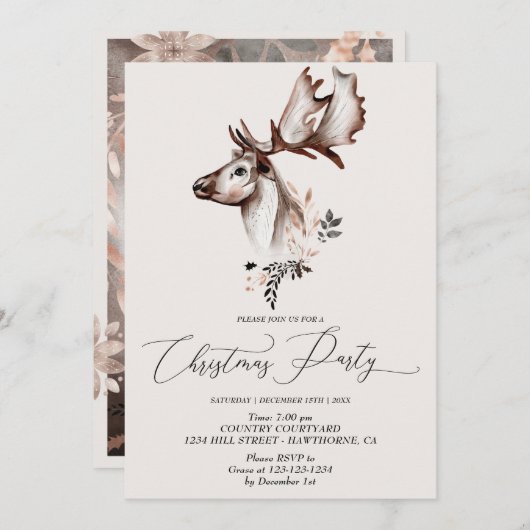 クリスマスフェスティバルカード冬の動物 招待状 (正面/裏面)