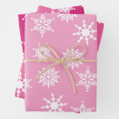 クリスマスフェスティバルガーリーピンクの雪の結晶 ラッピングペーパーシート (インサイチュ)