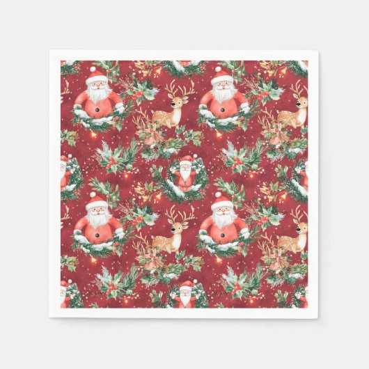 クリスマスフェスティバルサンタクロース スタンダードカクテルナプキン (正面)